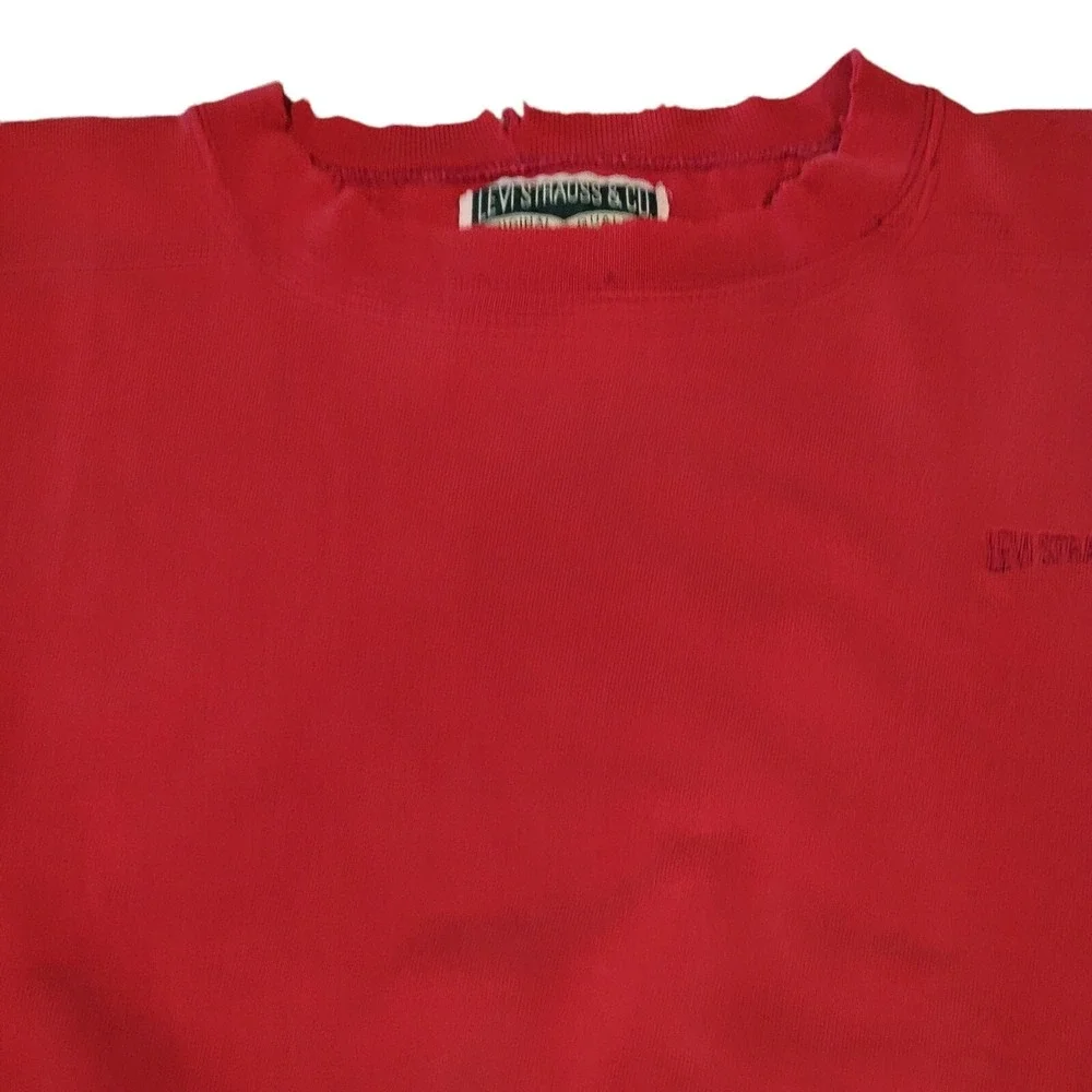 VTG‎ Levi Strauss Sweatshirt Men's Large Distressed Red 90's Thrashed